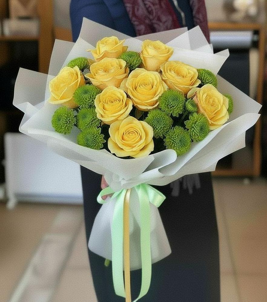 Букет цветов из: Хризантемы и Розы в Дивногорске