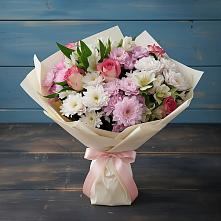 Букет цветов из:  Хризантемы, Альстромерии и Розы в Дивногорске