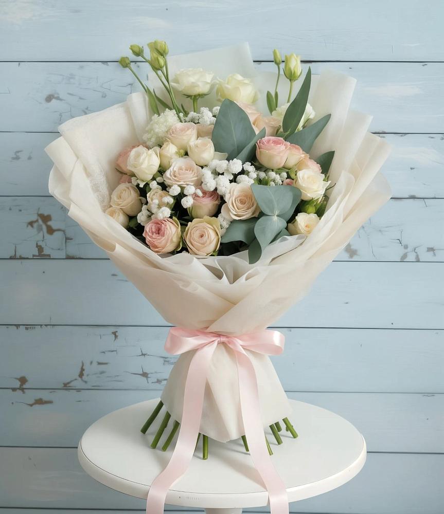 Букет цветов из: Розы и Лизиантусы в Дивногорске