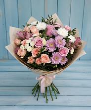 Букет цветов из:  Хризантемы, Розы и Альстромерии #REPLACE_PRED# Дивногорске