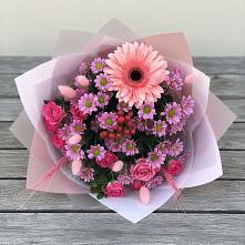 Букет цветов из:  Розы, Герберы и Хризантемы в Дивногорске