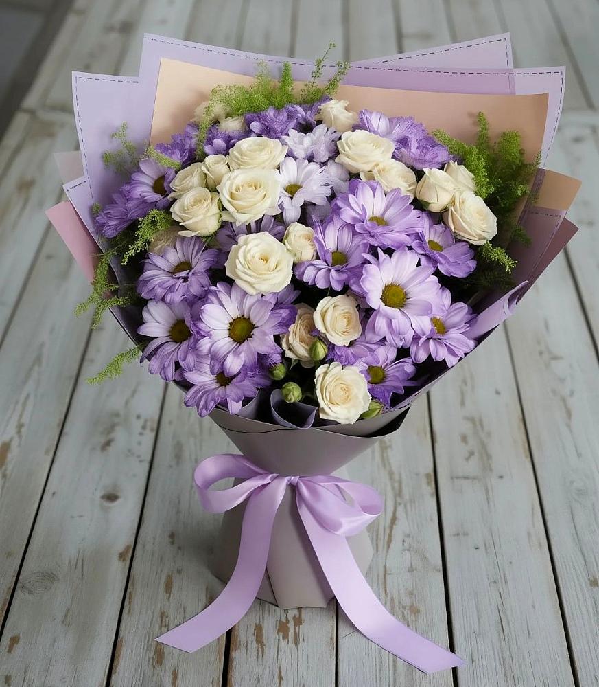 Букет цветов из: Хризантемы и Розы в Дивногорске